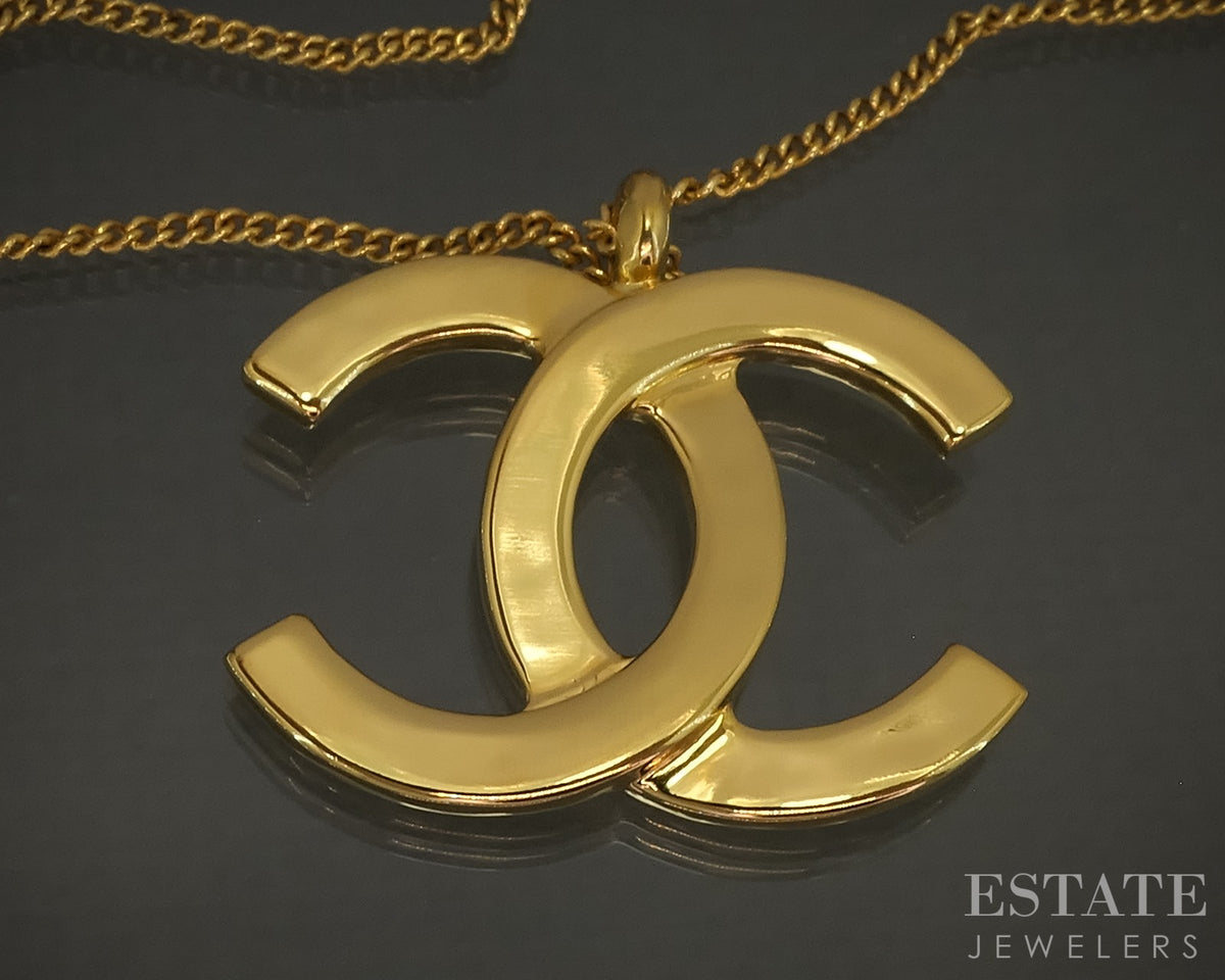 Chanel CC Logo Gold Tone Link Necklace & Pendant 24"L p30837