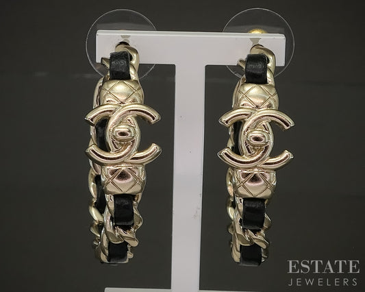Chanel CC Logo Black Cord Hoop Ladies Earrings p30843