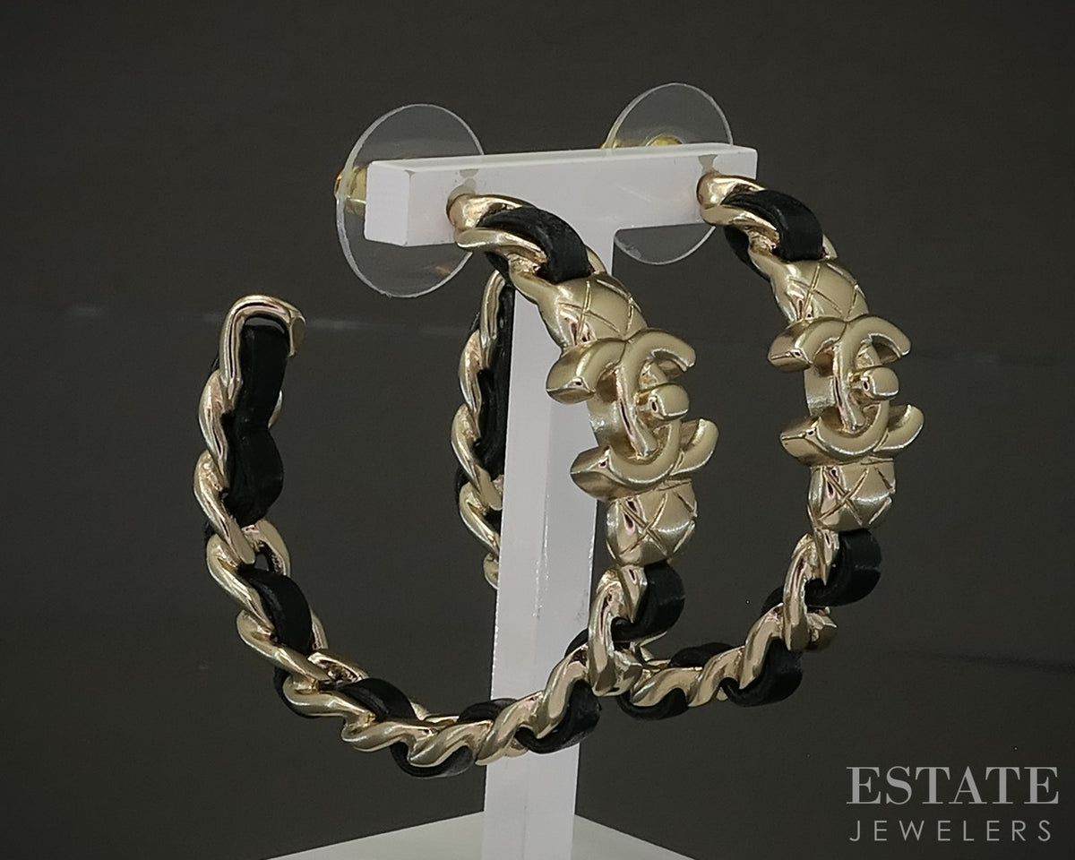 Chanel CC Logo Black Cord Hoop Ladies Earrings p30843