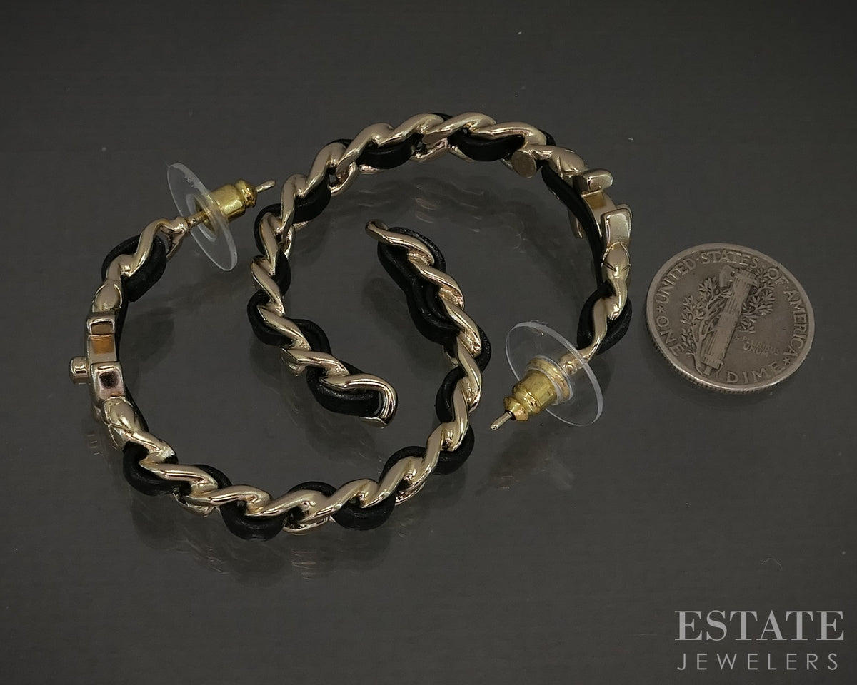Chanel CC Logo Black Cord Hoop Ladies Earrings p30843