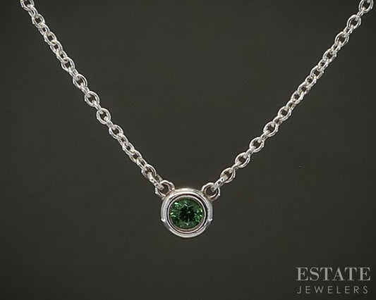 Sterling Tiffany & Co. Elsa Peretti Tsavorite Garnet Necklace 16"L p30855