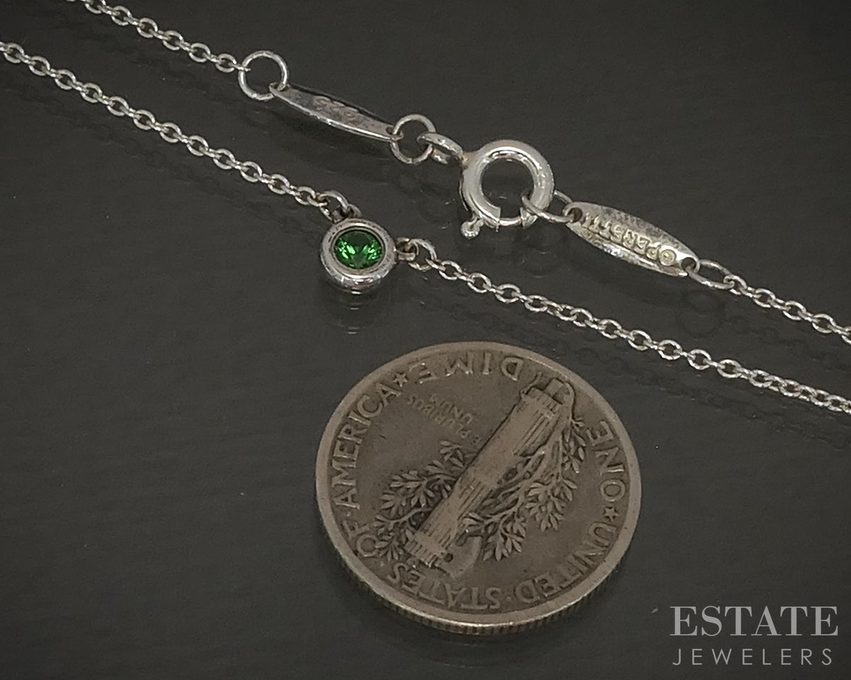 Sterling Tiffany & Co. Elsa Peretti Tsavorite Garnet Necklace 16"L p30855