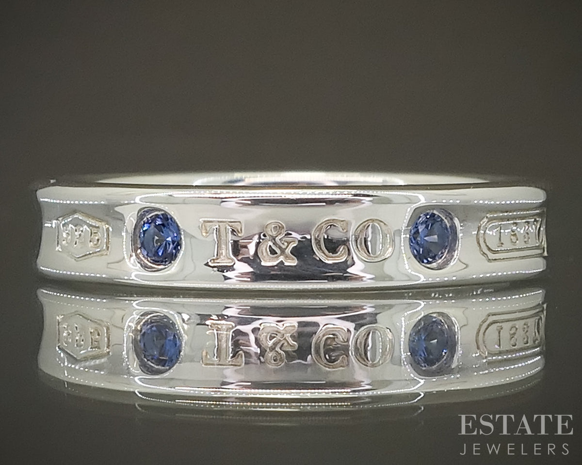 Sterling Silver Tiffany & Co. 1837 Collection Blue Sapphire Band Ring 4g p31440