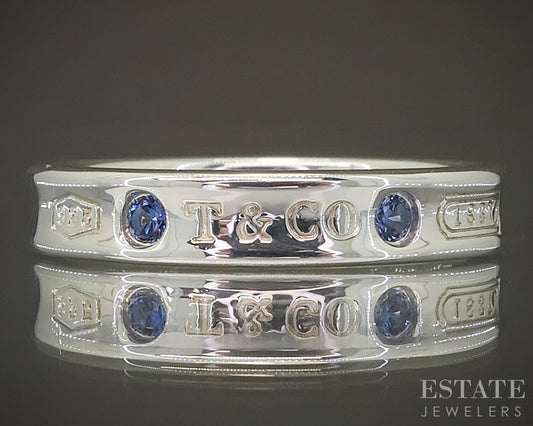 Sterling Silver Tiffany & Co. 1837 Collection Blue Sapphire Band Ring 4g p31440