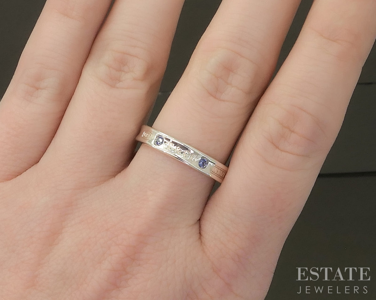 Sterling Silver Tiffany & Co. 1837 Collection Blue Sapphire Band Ring 4g p31440