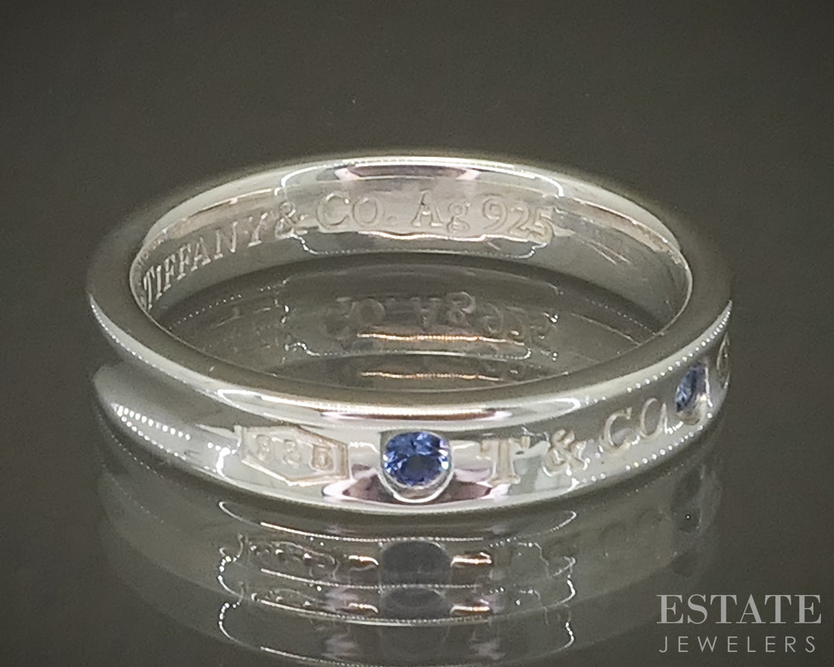 Sterling Silver Tiffany & Co. 1837 Collection Blue Sapphire Band Ring 4g p31440