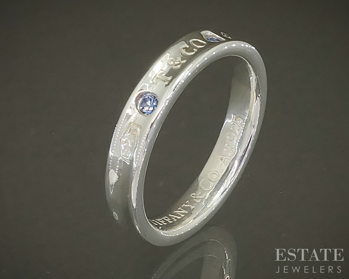 Sterling Silver Tiffany & Co. 1837 Collection Blue Sapphire Band Ring 4g p31440