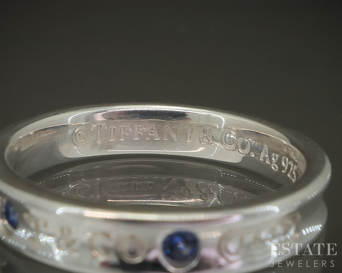 Sterling Silver Tiffany & Co. 1837 Collection Blue Sapphire Band Ring 4g p31440