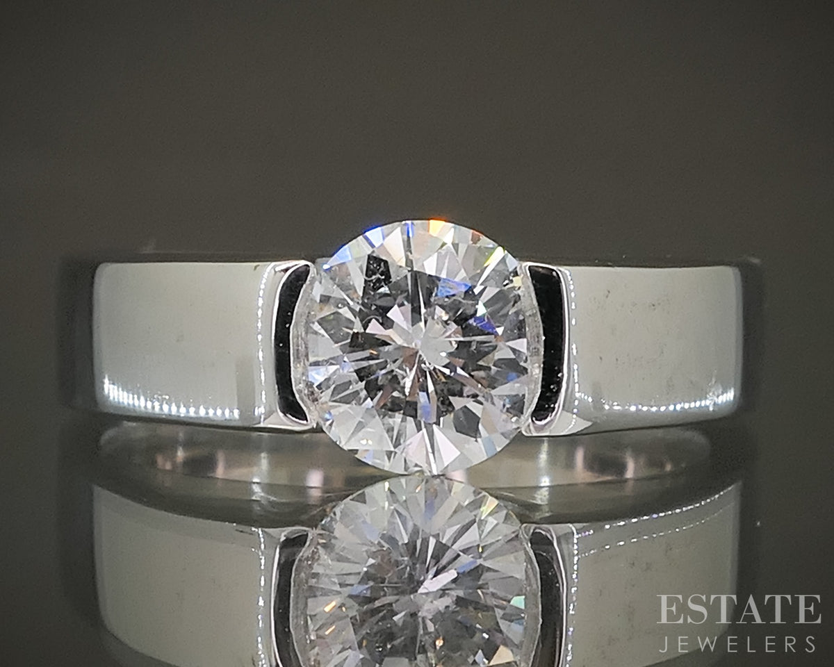 14k White Gold Round Natural 1.01ct Diamond Solitaire Engagement Ring 8g p31052