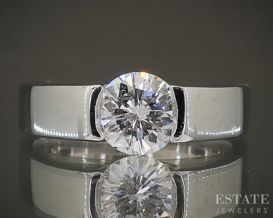 14k White Gold Round Natural 1.01ct Diamond Solitaire Engagement Ring 8g p31052