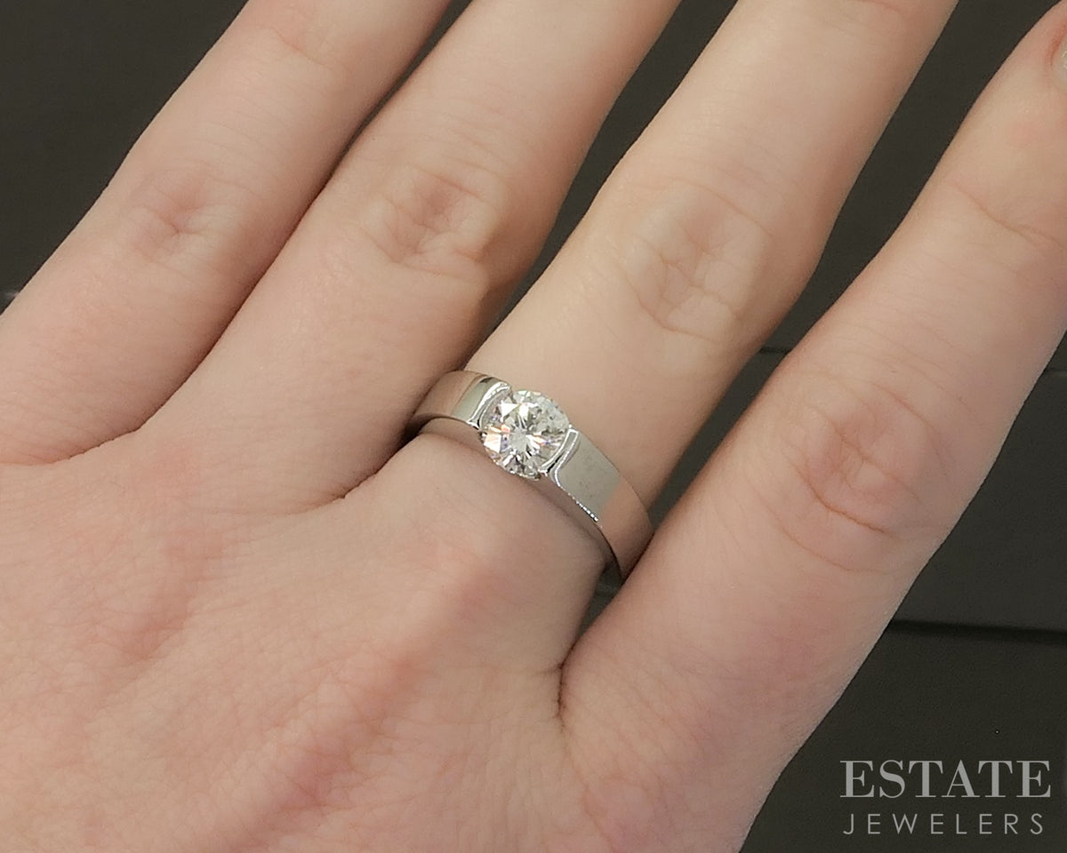 14k White Gold Round Natural 1.01ct Diamond Solitaire Engagement Ring 8g p31052
