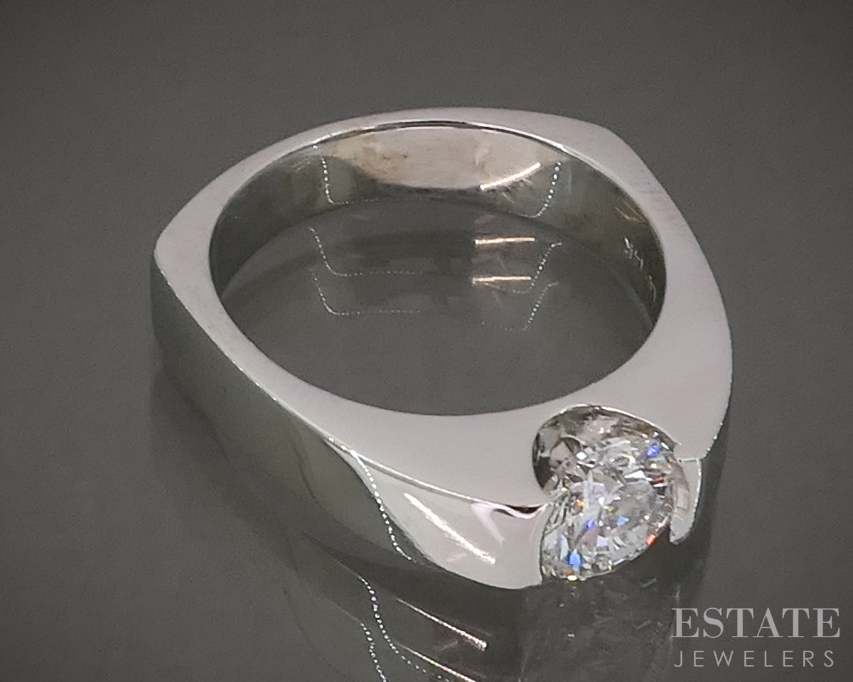 14k White Gold Round Natural 1.01ct Diamond Solitaire Engagement Ring 8g p31052