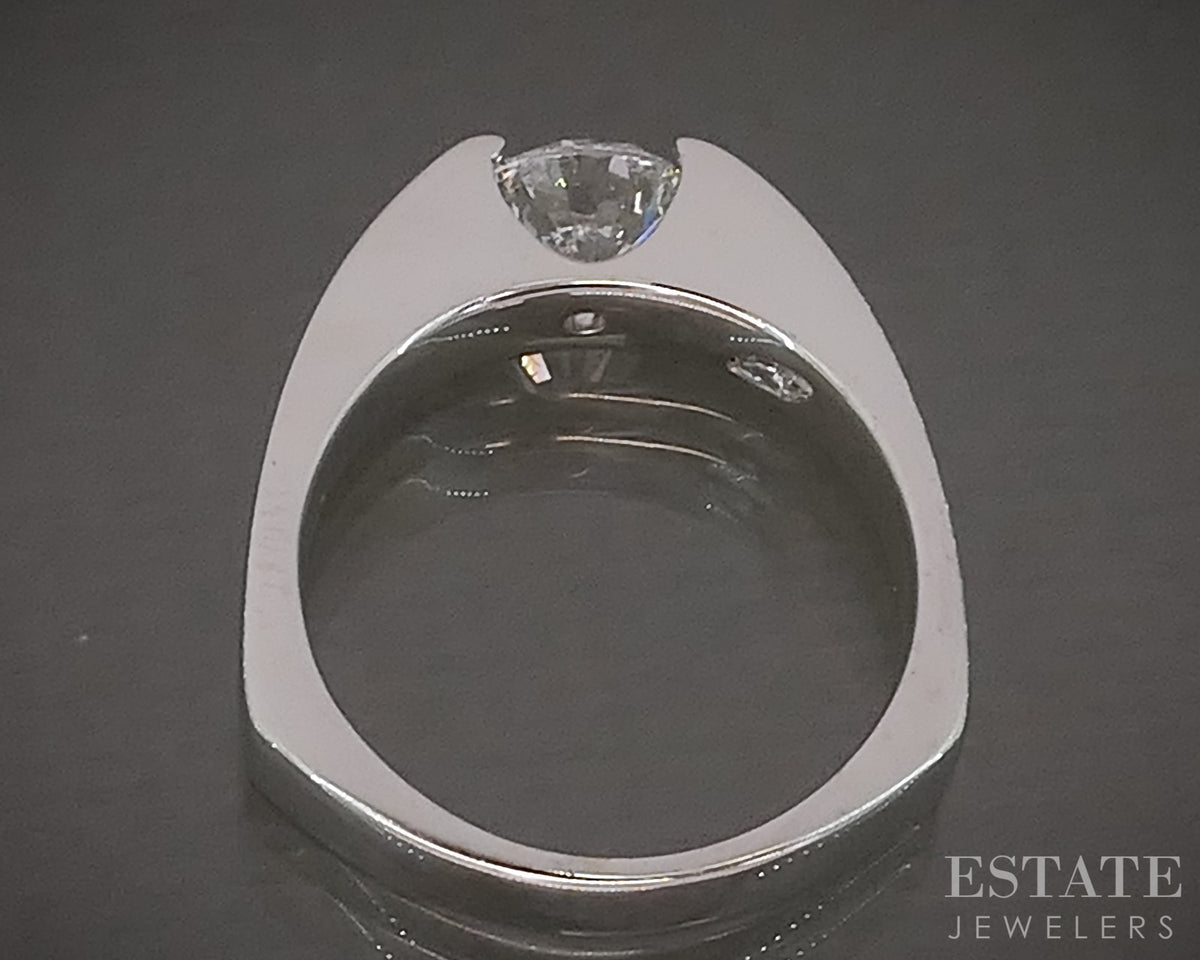 14k White Gold Round Natural 1.01ct Diamond Solitaire Engagement Ring 8g p31052