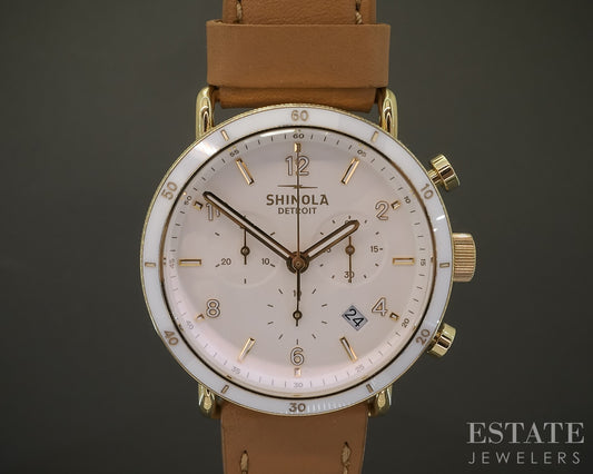 Shinola Canfield Sport Chronograph White Ceramic 40mm Stainless Watch p30848
