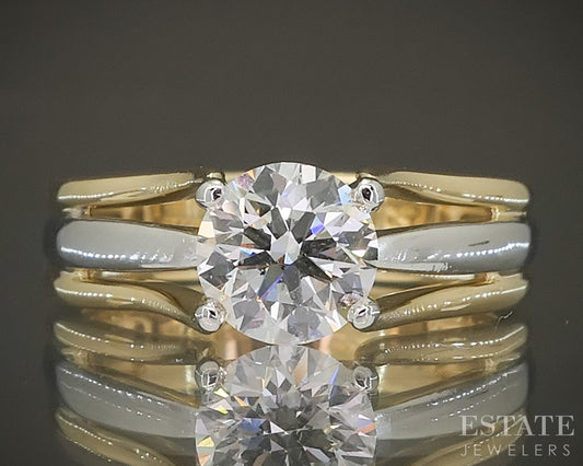 18k & Platinum Round GIA Natural .94ct Diamond Solitaire Engagement Ring p31145
