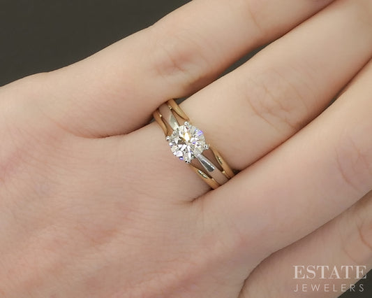 18k & Platinum Round GIA Natural .94ct Diamond Solitaire Engagement Ring p31145
