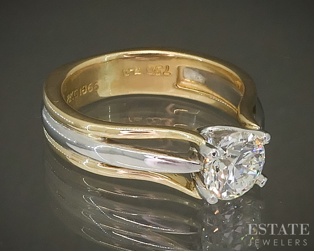 18k & Platinum Round GIA Natural .94ct Diamond Solitaire Engagement Ring p31145