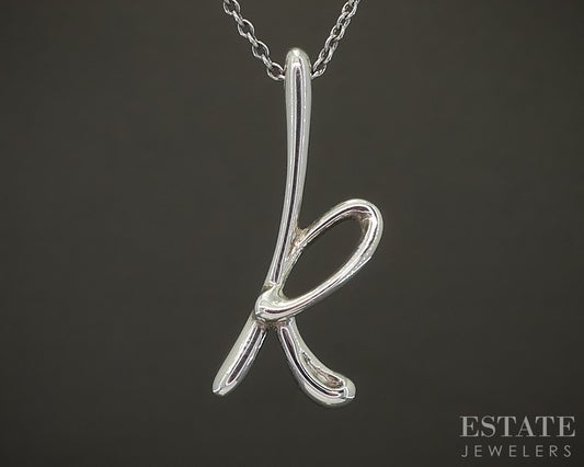Sterling Silver Tiffany & Co. Twist K Initial Ladies Necklace 2.9g 16"L p30856