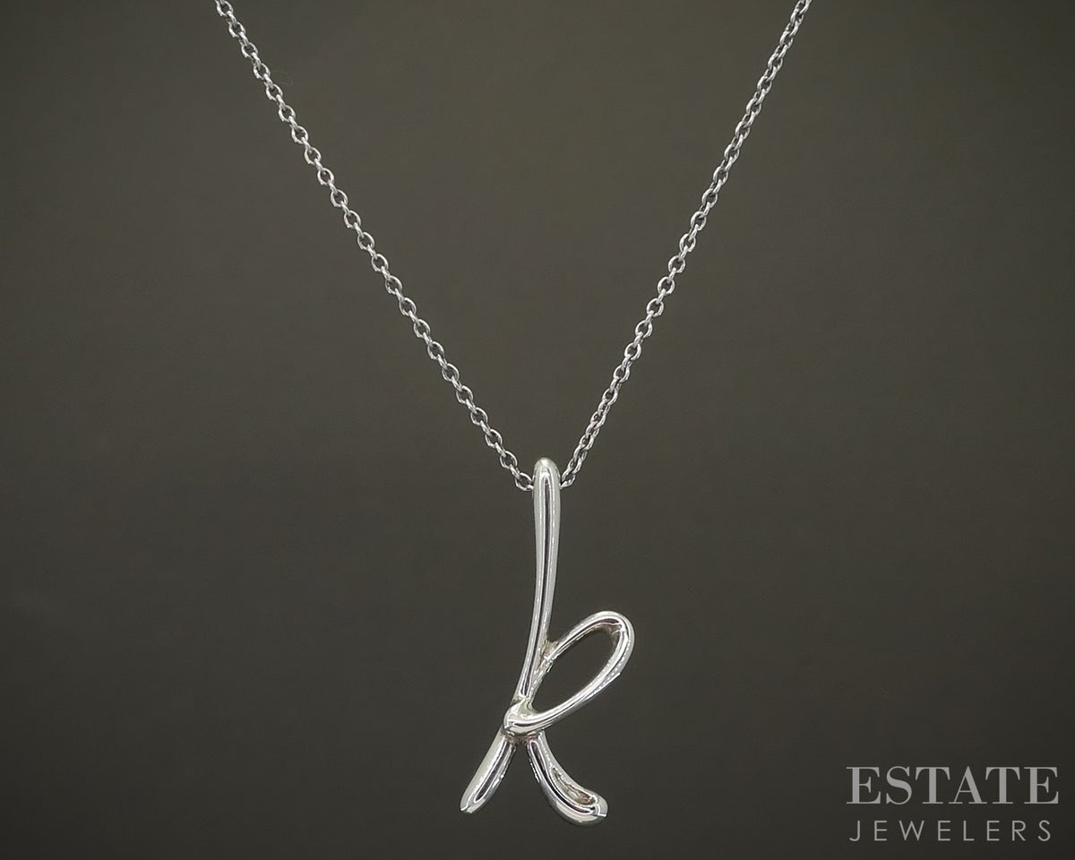 Sterling Silver Tiffany & Co. Twist K Initial Ladies Necklace 2.9g 16"L p30856
