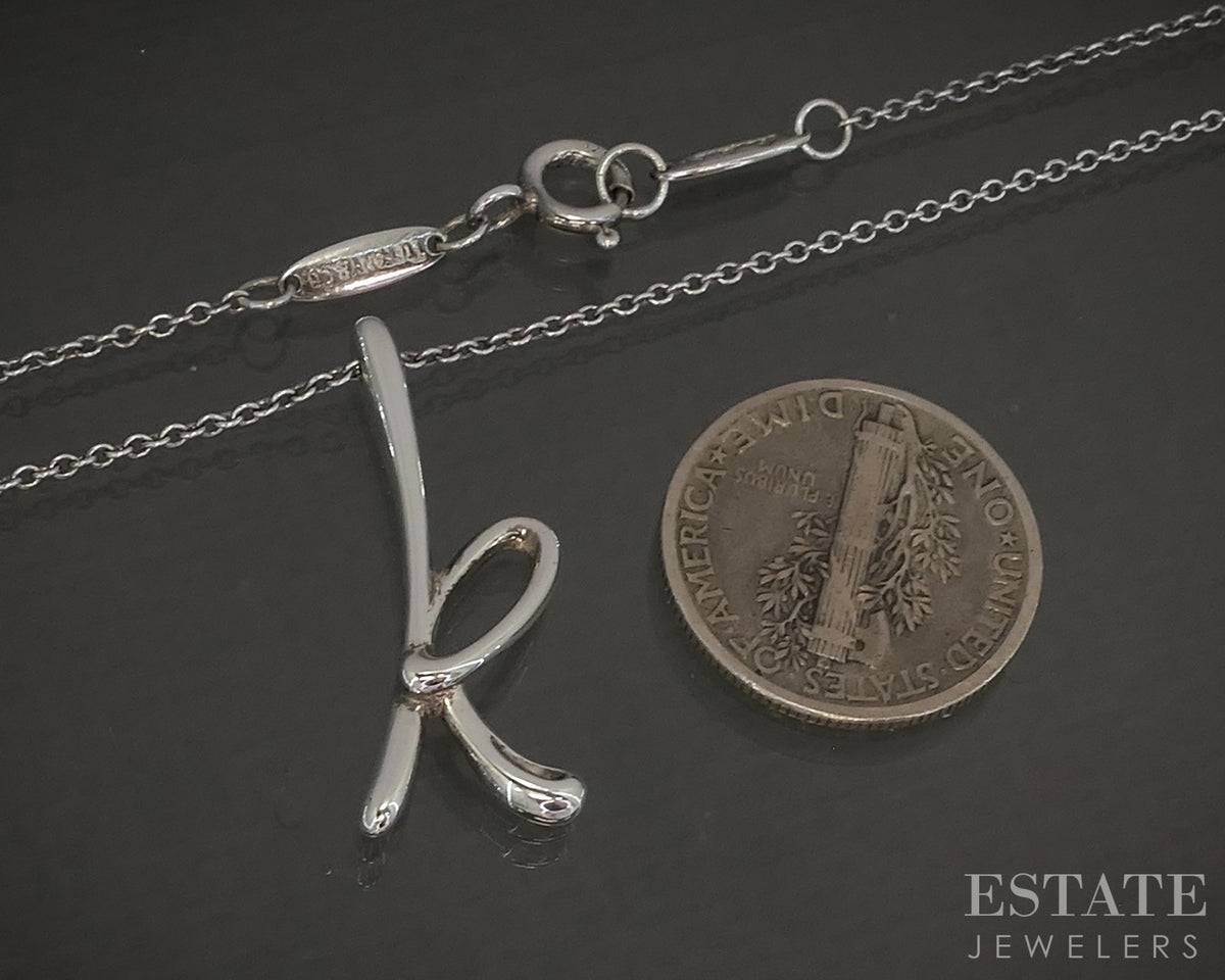 Sterling Silver Tiffany & Co. Twist K Initial Ladies Necklace 2.9g 16"L p30856