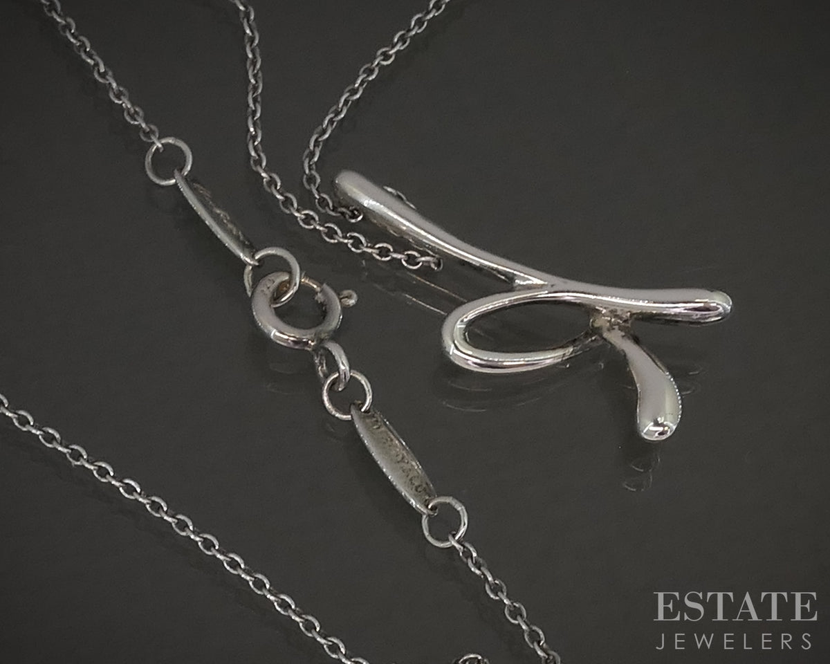 Sterling Silver Tiffany & Co. Twist K Initial Ladies Necklace 2.9g 16"L p30856
