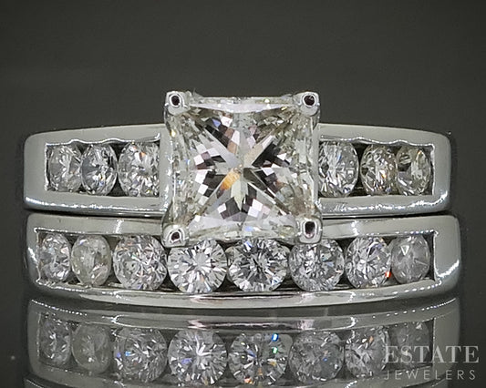 14k White Gold Princess Natural 2.13ctw Diamond Wedding Set 8.5g p29807