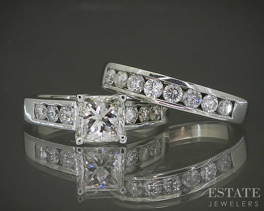 14k White Gold Princess Natural 2.13ctw Diamond Wedding Set 8.5g p29807