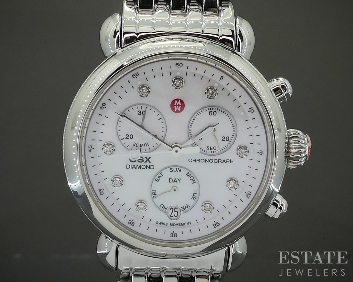 Michele CSX Chronograph MOP Diamond Stainless Ladies Watch p30174