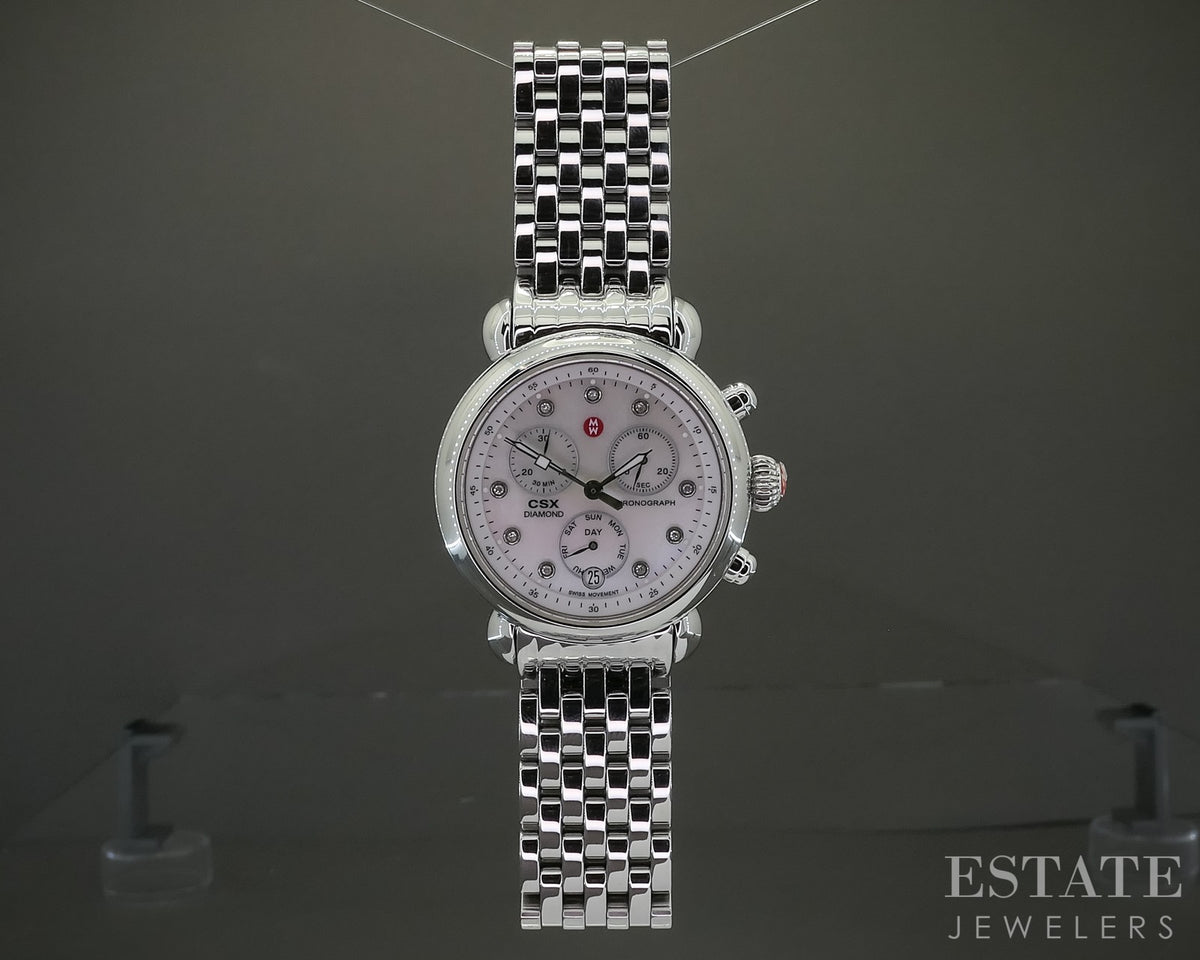 Michele CSX Chronograph MOP Diamond Stainless Ladies Watch p30174