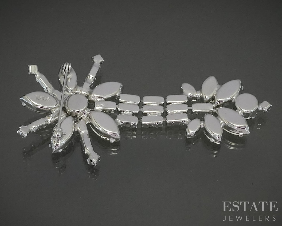 Vintage Silver Tone WEISS White Rhinestone Drop Pin Brooch p30505