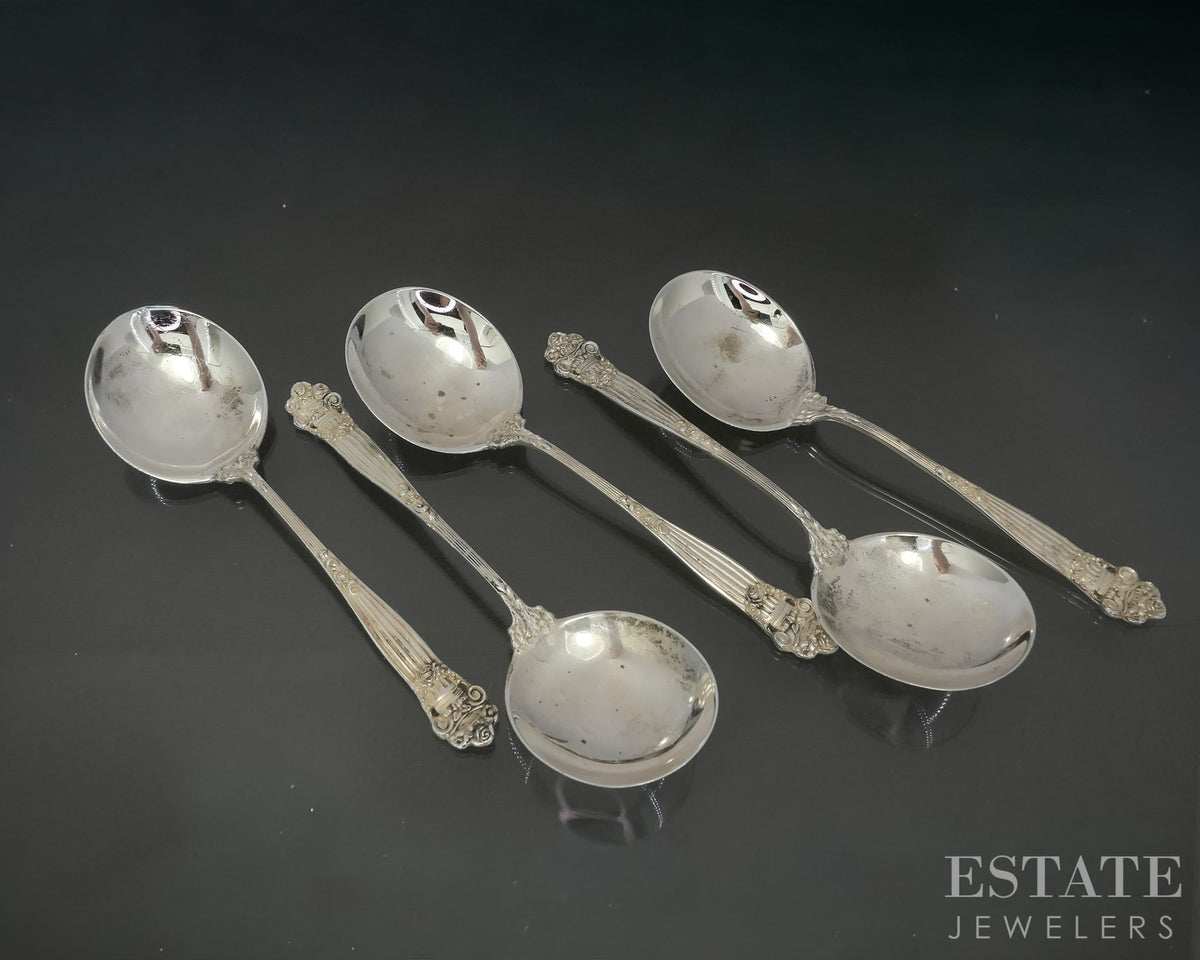 Antique Sterling Towle Georgian Cream Soup Spoon Set of 5 110g p30783