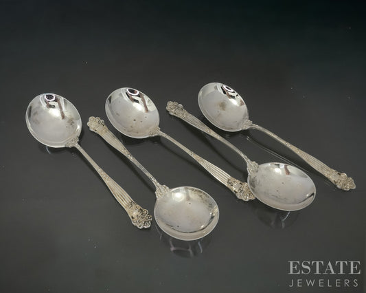 Antique Sterling Towle Georgian Cream Soup Spoon Set of 5 110g p30783