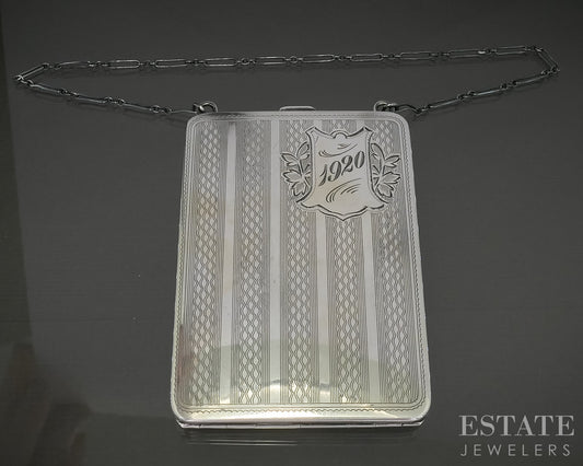 Antique Art Deco Sterling Elgin Mirror Coin Purse & Chain 95.7g p30646