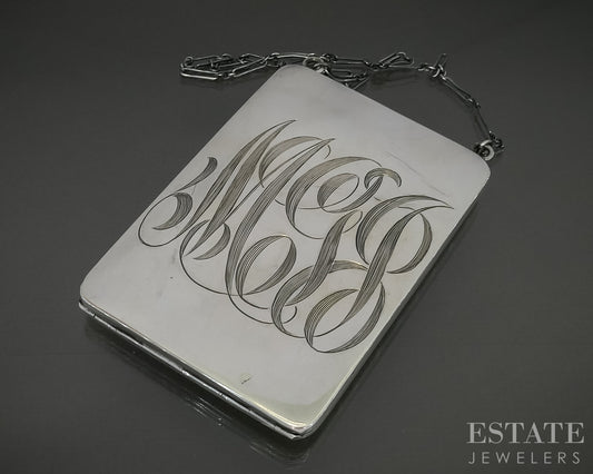 Antique Art Deco Sterling Elgin Mirror Coin Purse & Chain 95.7g p30646