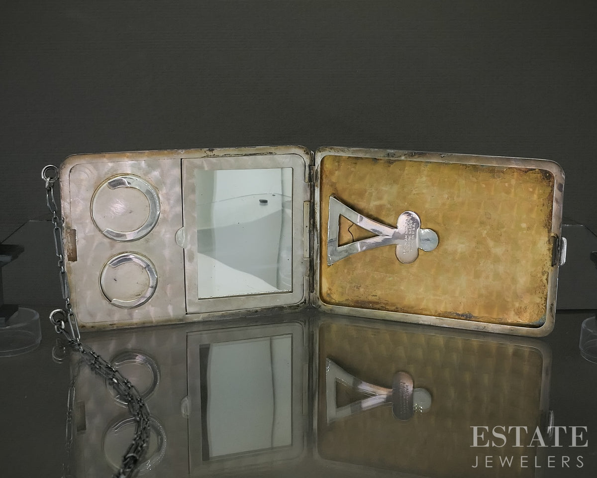 Antique Art Deco Sterling Elgin Mirror Coin Purse & Chain 95.7g p30646