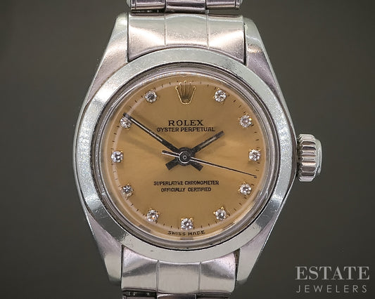1960 Rolex Oyster Perpetual 6718 Stainless Diamond Dial 24mm Ladies Watch p28872