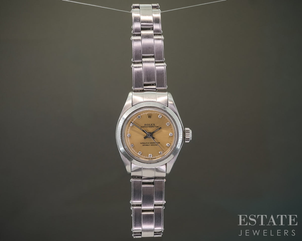 1960 Rolex Oyster Perpetual 6718 Stainless Diamond Dial 24mm Ladies Watch p28872