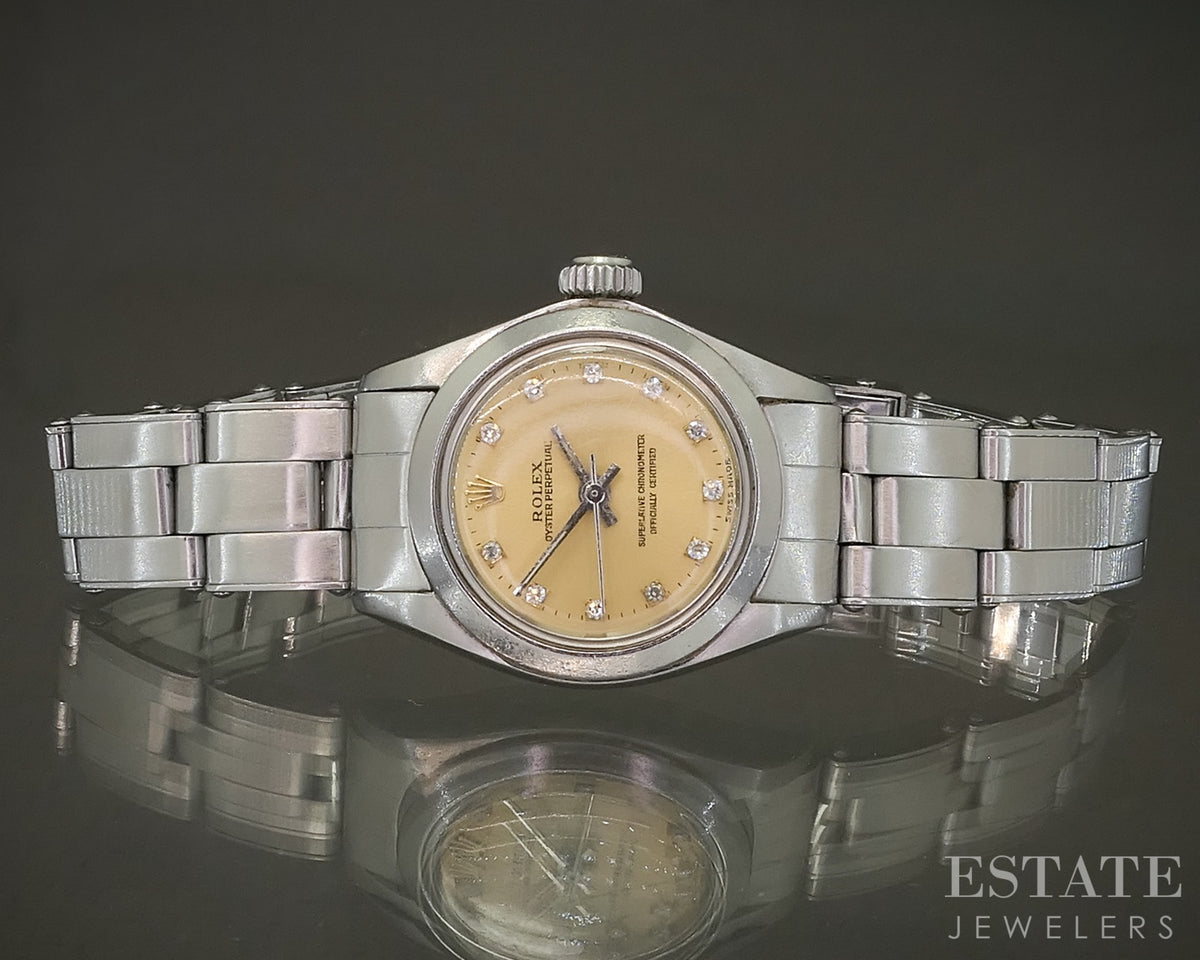 1960 Rolex Oyster Perpetual 6718 Stainless Diamond Dial 24mm Ladies Watch p28872