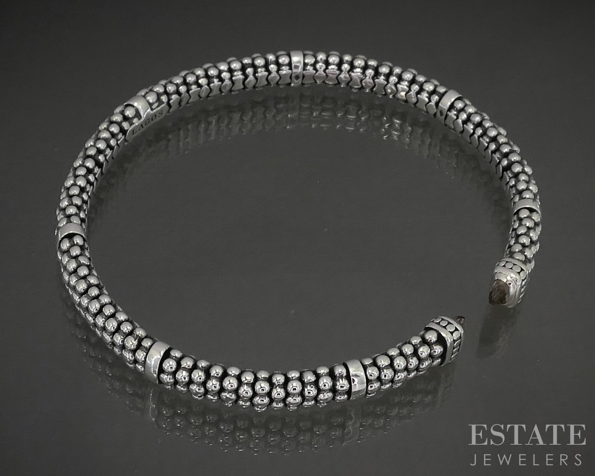 Sterling LAGOS Caviar 5mm Smoky Quartz Station Ladies Cuff Bracelet 20g p29083