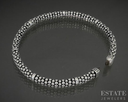 Sterling LAGOS Caviar 5mm Smoky Quartz Station Ladies Cuff Bracelet 20g p29083