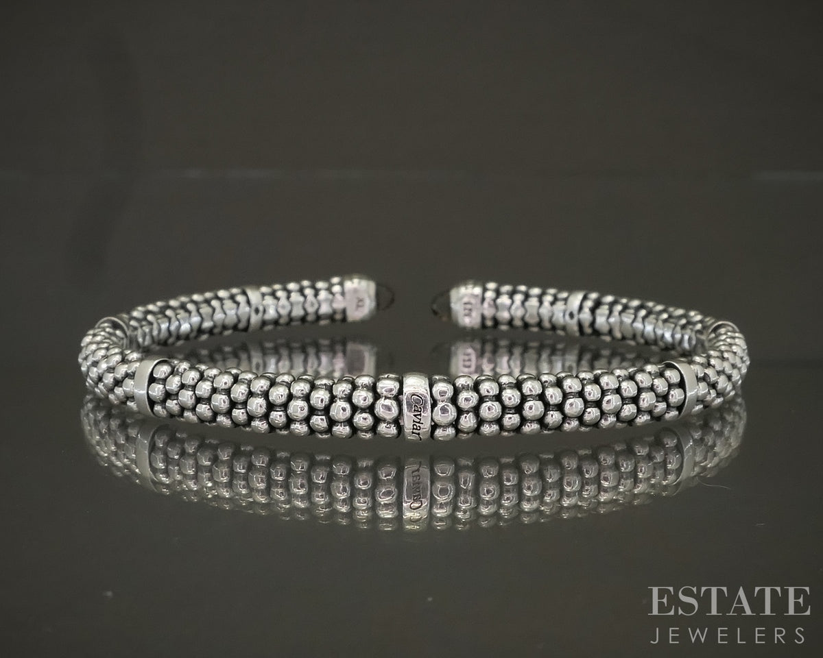 Sterling LAGOS Caviar 5mm Smoky Quartz Station Ladies Cuff Bracelet 20g p29083