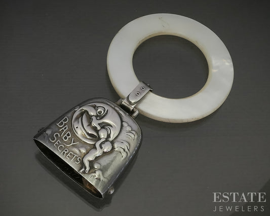 Antique Sterling Webster Mother of Pearl Circle Baby Rattle Teether 16.2g p29821