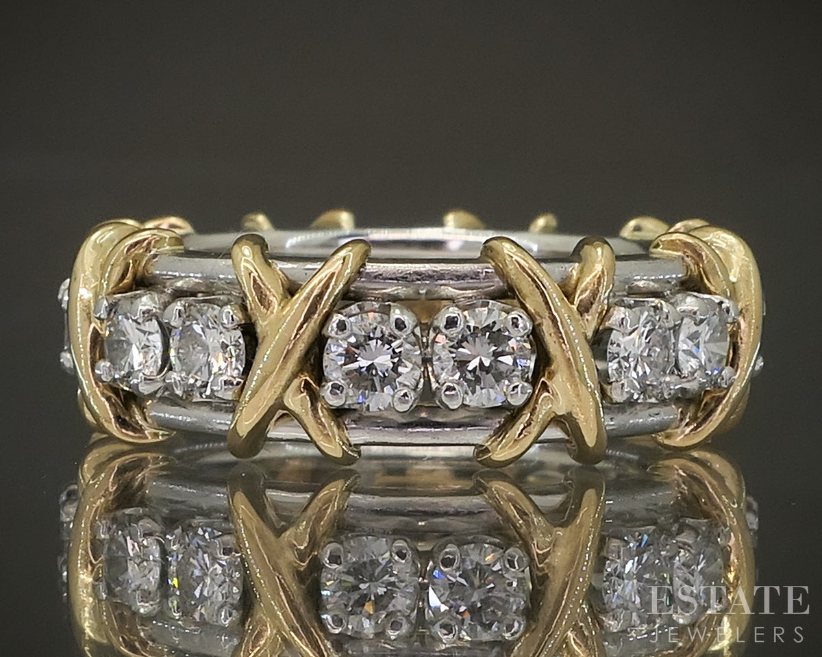 Platinum & 18k Gold Tiffany & Co. Schlumberger Diamond 16 Stone Ring p29302