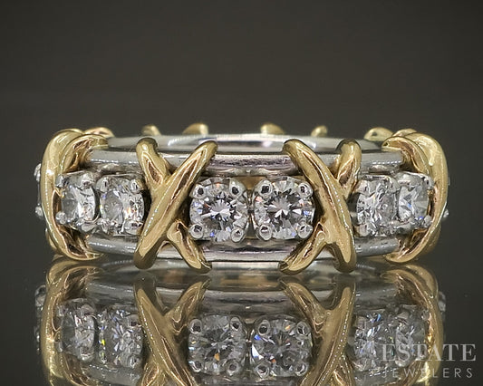 Platinum & 18k Gold Tiffany & Co. Schlumberger Diamond 16 Stone Ring p29302