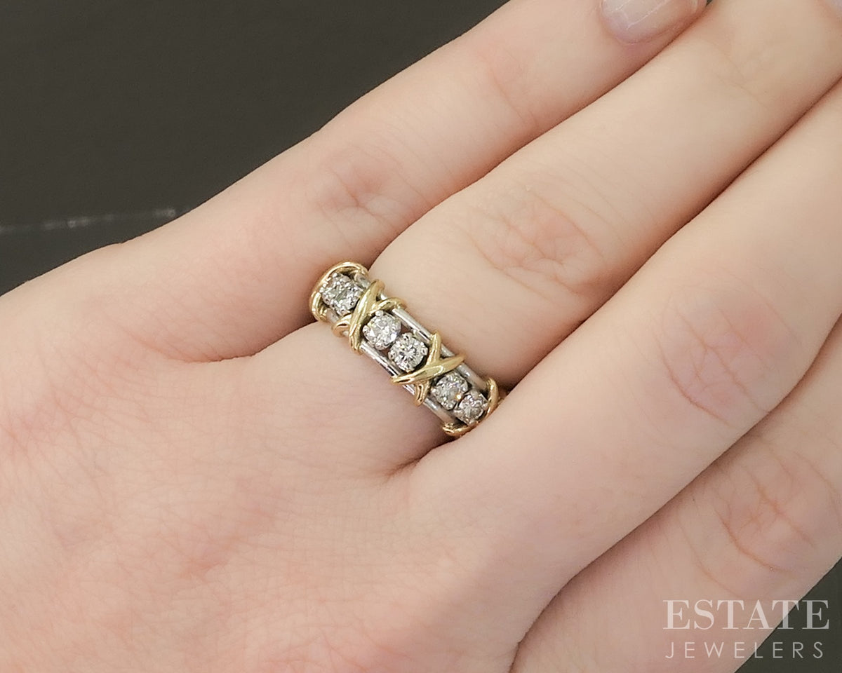 Platinum & 18k Gold Tiffany & Co. Schlumberger Diamond 16 Stone Ring p29302