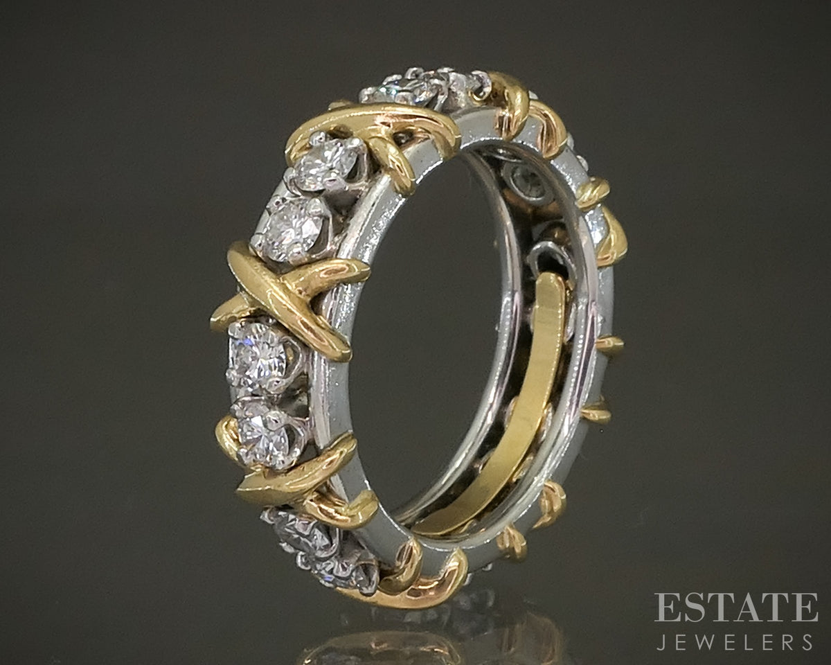 Platinum & 18k Gold Tiffany & Co. Schlumberger Diamond 16 Stone Ring p29302