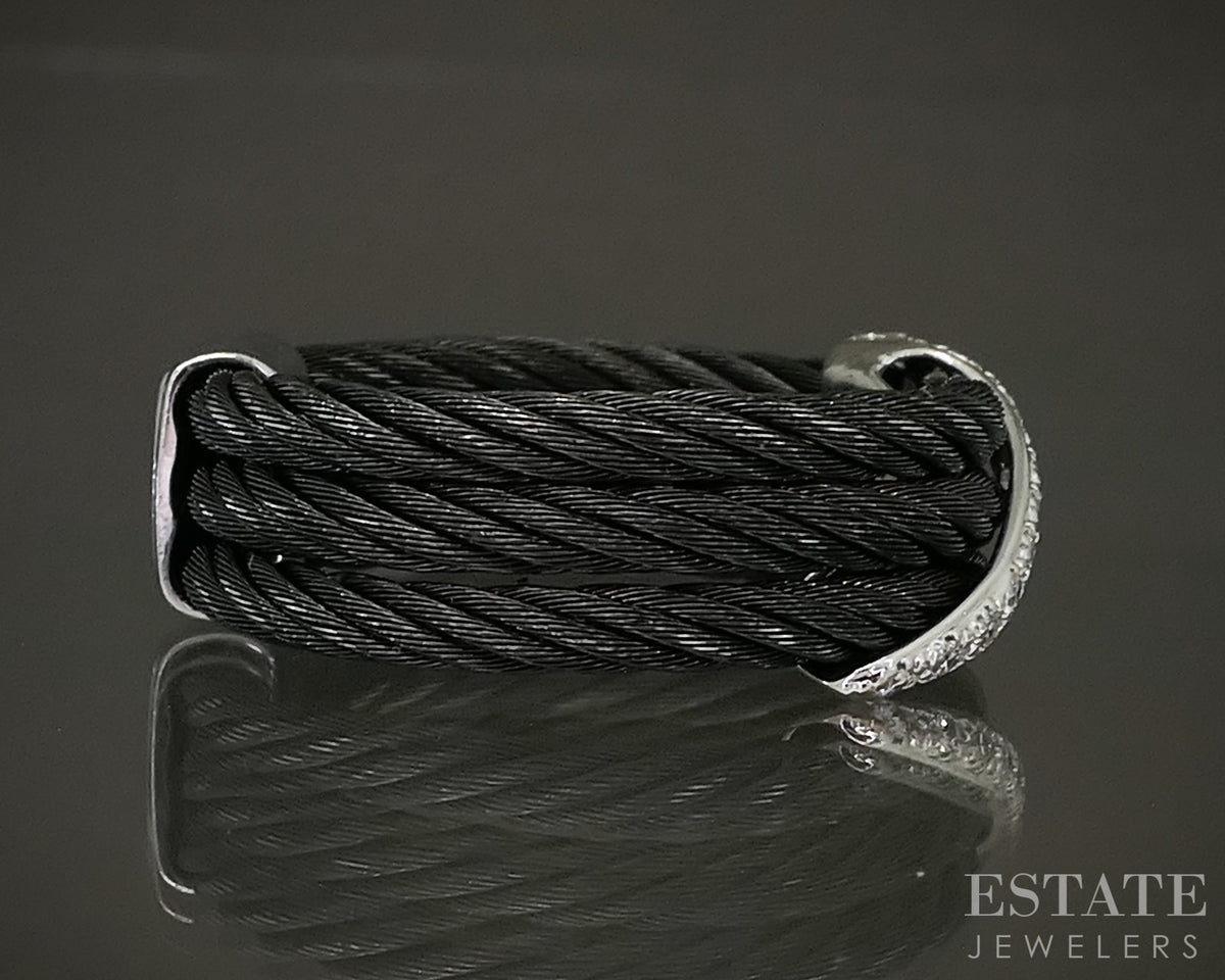 18k White Gold & Steel Charriol Natural Diamond Celtic Noir Band Ring p29470
