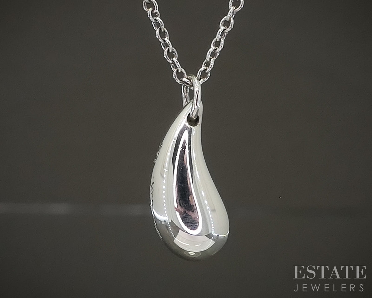 Sterling Silver Tiffany & Co. Elsa Peretti Teardrop Necklace 3.2g 16"L p29087