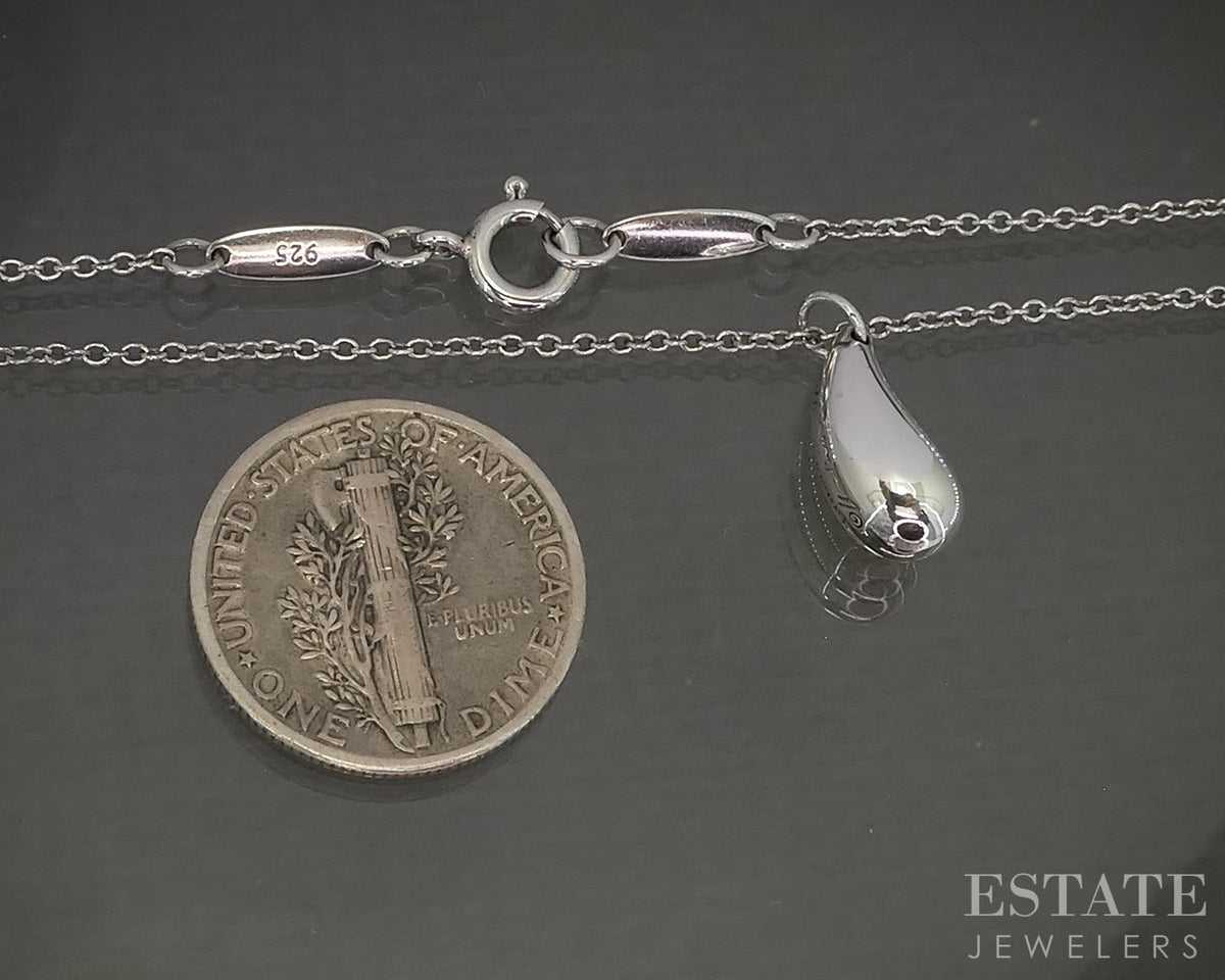 Sterling Silver Tiffany & Co. Elsa Peretti Teardrop Necklace 3.2g 16"L p29087