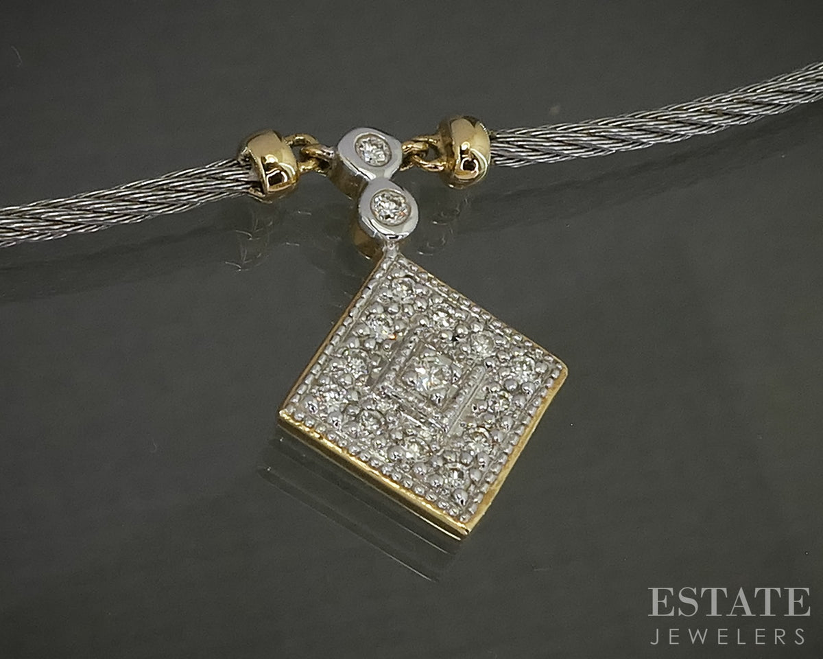 18k Yellow Gold & Steel Charriol Natural Diamond Cable Necklace 6.7g p29336